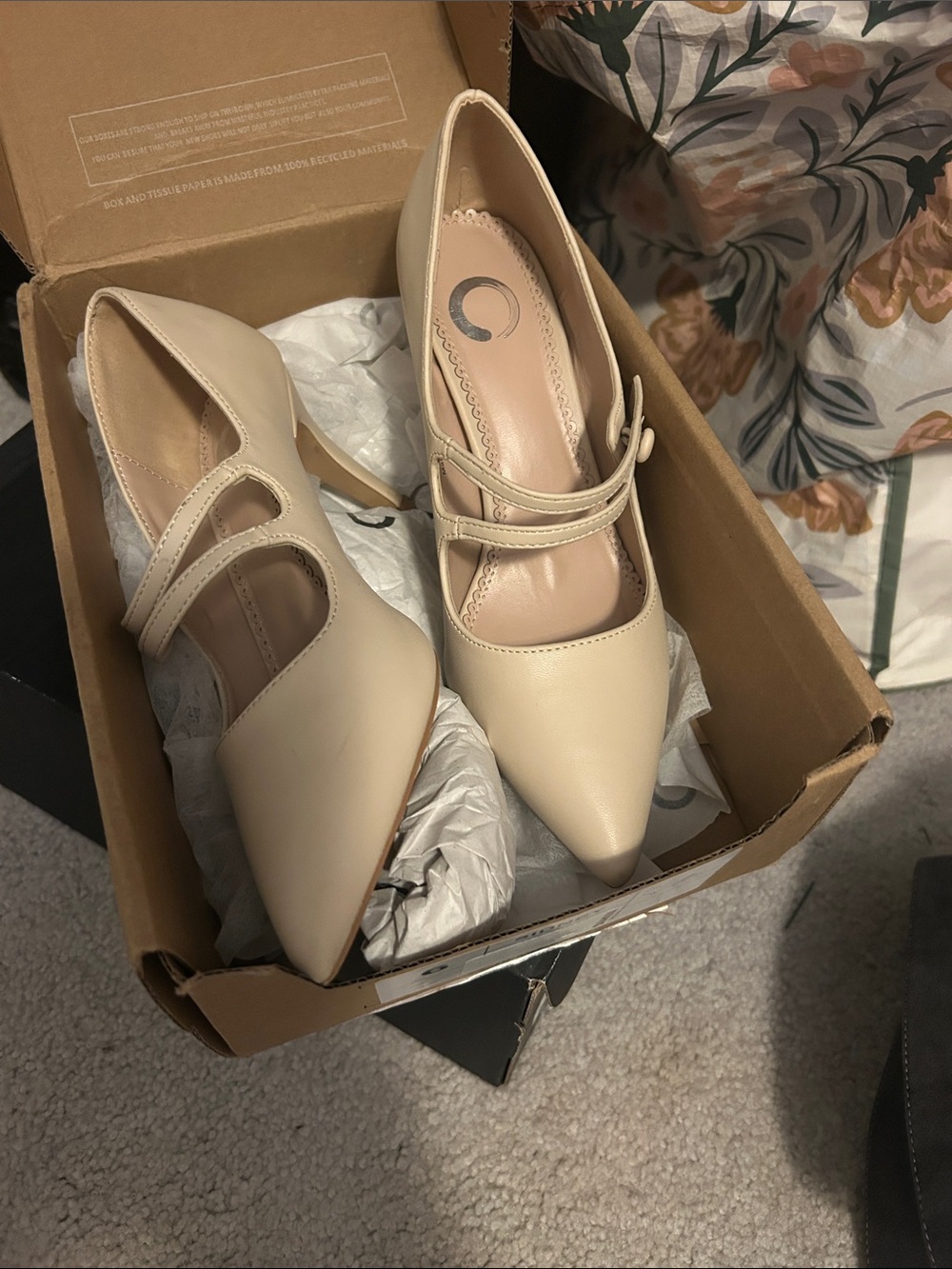Journee Collection Cream Pointed-Toe Double-Strap Heels